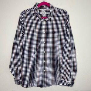 Brooks Brothers Navy White & Burgundy Plaid Non-Iron Regent Button Down Size L